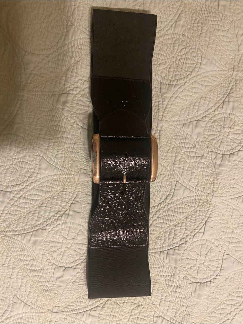 Express Black Wide Elastic Belt with Gold Buckle